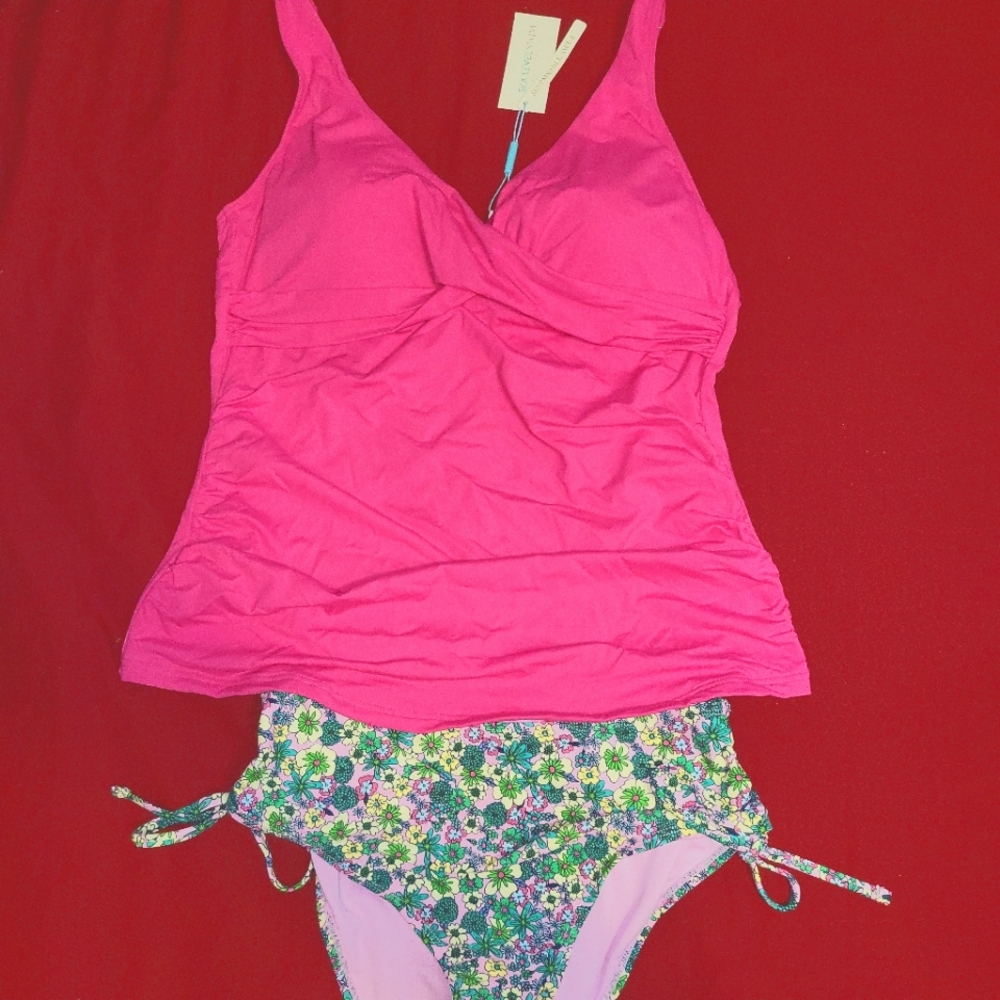 Brand new, 2pc swim suit. Hot pink and floral. Size 16 top 12 bottoms.